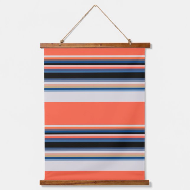 Cute orange blue stripes hanging tapestry (Front)