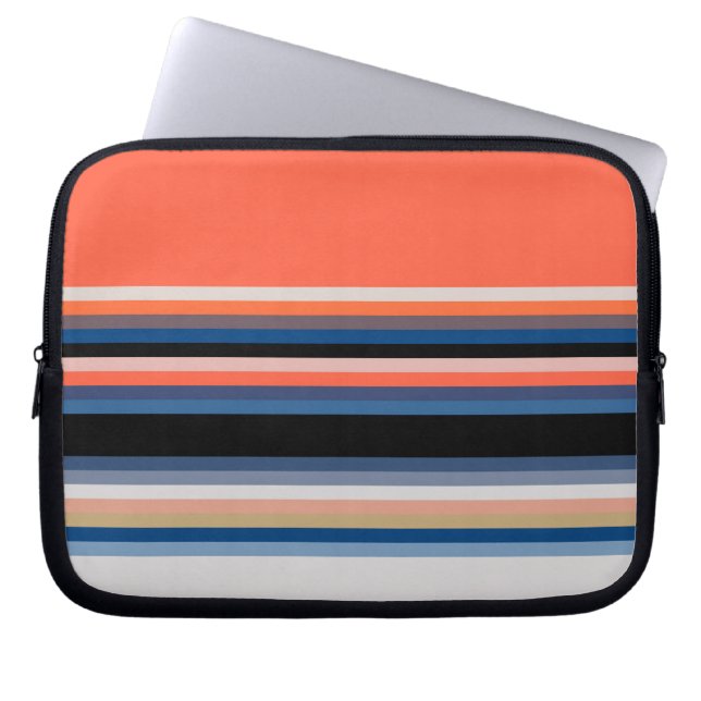 Cute orange blue stripes laptop sleeve (Front)