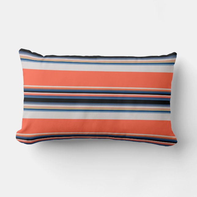 Cute orange blue stripes lumbar cushion (Front)