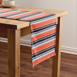 Cute orange blue stripes short table runner