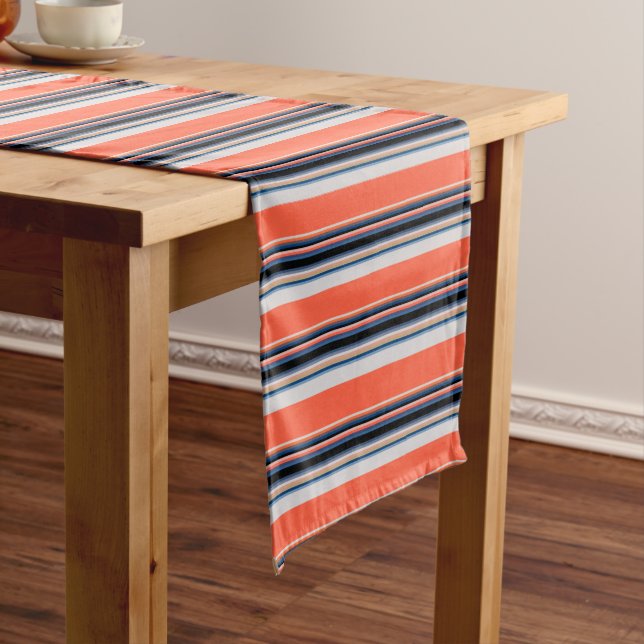 Cute orange blue stripes short table runner (In Situ)
