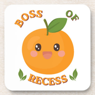 Cute Orange "Boss of Recess" Drink Coaster 