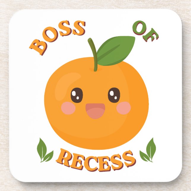 Cute Orange "Boss of Recess" Drink Coaster  (Front)