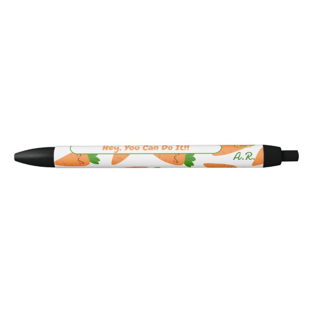 Cute Orange Carrots Green Monogram Initials Pen (Front)
