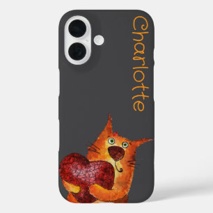 Cute orange cartoon cats name grey iPhone 16 case