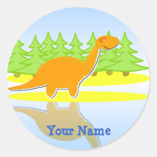 Cute Orange Cartoon Dinosaur Name Stickers