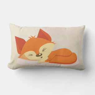 Cute Orange Cartoon Drawing of a Fox Sleeping Lumbar Cushion