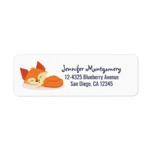 Cute Orange Cartoon Drawing of a Fox Sleeping Return Address Label