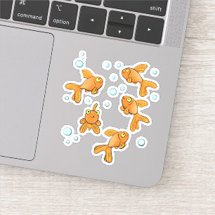 Cute orange cartoon goldfish with blue bubbles