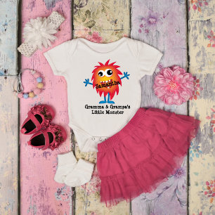 Cute Orange Cartoon Monster Funny Fun for Kids Baby Bodysuit
