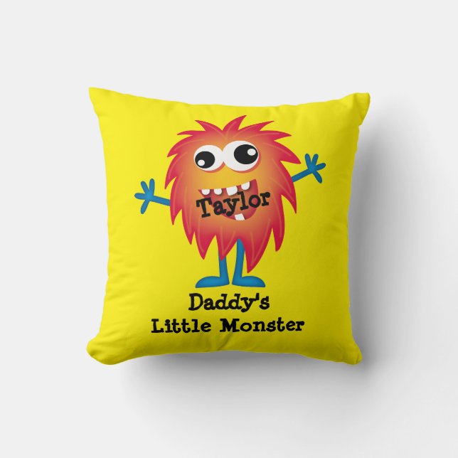 Cute Orange Cartoon Monster Funny Fun for Kids Cushion (Front)