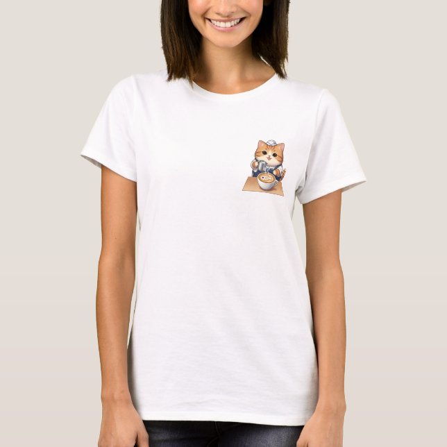 Cute Orange Cat Barista Making Fish Latte Art Cart T-Shirt (Front)