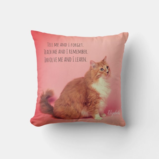 Cute Orange Cat Best Quote Personalised Name Cushion (Front)