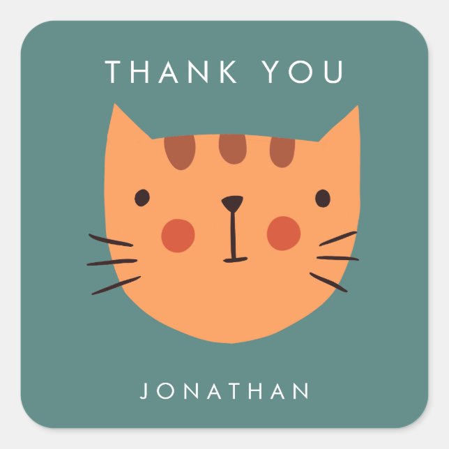Cute Orange Cat Birthday thank you Square Sticker (Front)