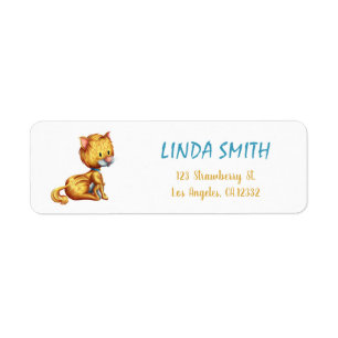 Cute Orange Cat Blue Collar Return Address Label
