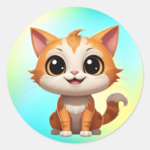 Cute Orange Cat Cartoon Style Character-89738 Classic Round Sticker