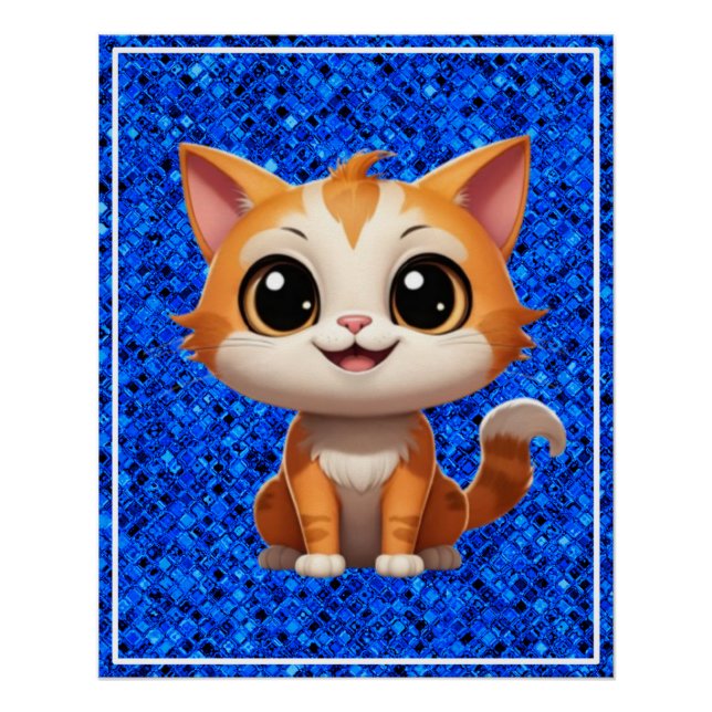Cute Orange Cat Cartoon Style Character-89738 Poster (Front)