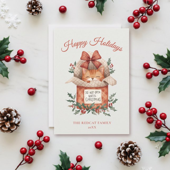 Cute Orange Cat Do Not Open Until Christmas Holiday Card (This charming ginger cat design adds a special, memorable touch to your holiday greetings. )