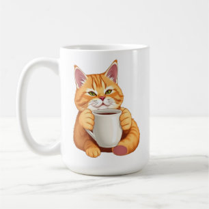 Cute Orange Cat Drinking Coffee Funny Ginger Tabby Mug