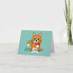 Cute Orange Cat Eating Apple Cartoon Add Text Card
