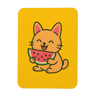 Cute Orange Cat Eating Watermelon Magnet   Funny F