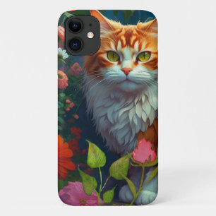 Cute Orange Cat in Flowers iPhone 11 Case
