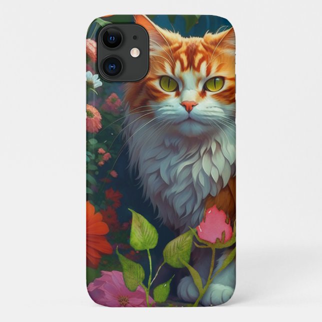 Cute Orange Cat in Flowers  Case-Mate iPhone Case (Back)