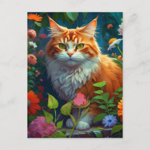 Cute Orange Cat in Flowers Keeping in Touch Postcard