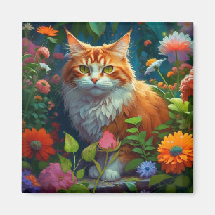 Cute Orange Cat in Flowers  Magnet