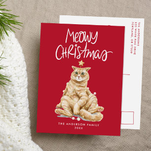 Cute Orange Cat Meowy Christmas Non-Photo Holiday Postcard