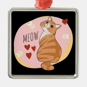Cute orange cat metal ornament