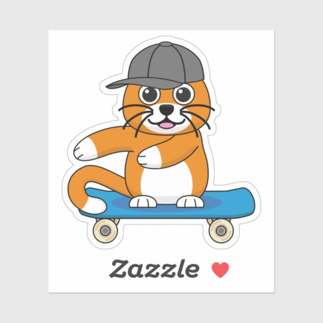 Cute Orange Cat on Skateboard Cartoon (Sheet)