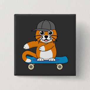 Cute Orange Cat on Skateboard Cartoon 15 Cm Square Badge