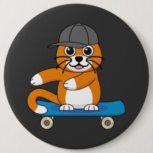 Cute Orange Cat on Skateboard Cartoon 6 Cm Round Badge