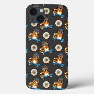 Cute Orange Cat on Skateboard Cartoon iPhone 13 Case
