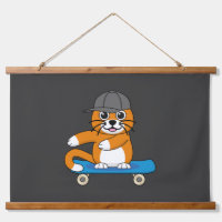 Cute Orange Cat on Skateboard Cartoon