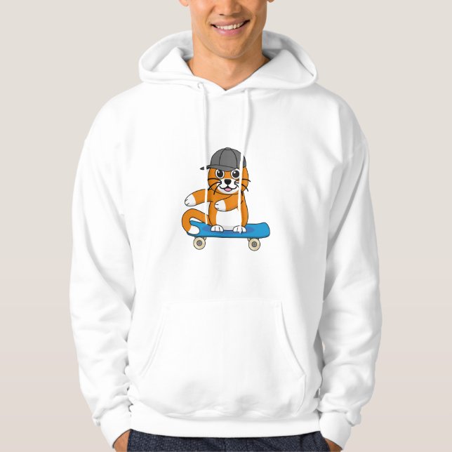 Cute Orange Cat on Skateboard Cartoon Hoodie (Front)