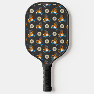 Cute Orange Cat on Skateboard Cartoon Pickleball Paddle