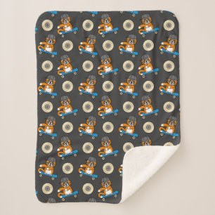 Cute Orange Cat on Skateboard Cartoon Sherpa Blanket