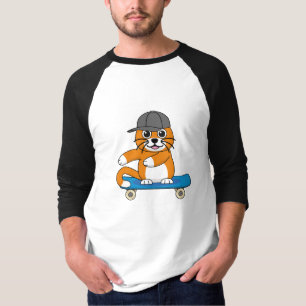 Cute Orange Cat on Skateboard Cartoon T-Shirt