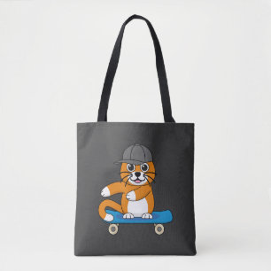 Cute Orange Cat on Skateboard Cartoon Tote Bag