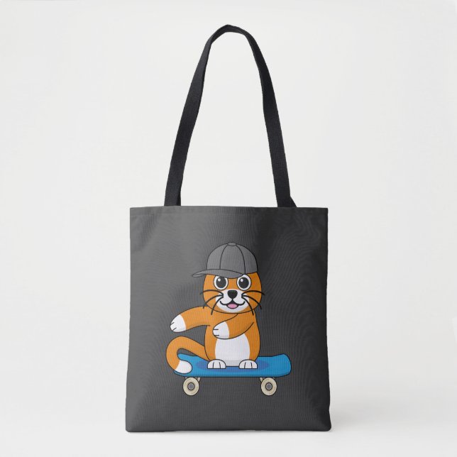 Cute Orange Cat on Skateboard Cartoon Tote Bag (Front)