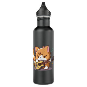 Cute Orange Cat Playing Guitar 710 Ml Water Bottle