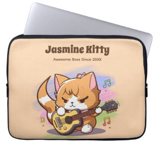 Cute Orange Cat Playing Guitar (Personalise) Laptop Sleeve