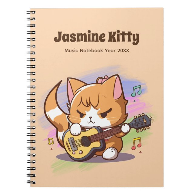 Cute Orange Cat Playing Guitar (Personalise) Notebook (Front)