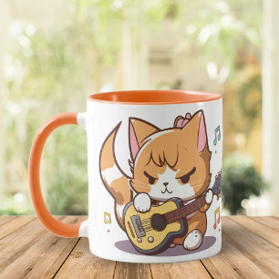 Cute Orange Cat Playing Guitar (Personalize) Mug