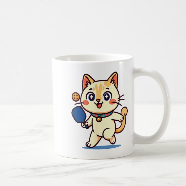 Cute orange cat playing pickleball  coffee mug (Right)