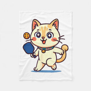 Cute orange cat playing pickleball fleece blanket