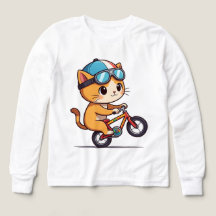Cute Orange Cat Riding a Bicycle Kids T-Shirt