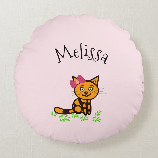 Cute  orange cat round cushion (Front)